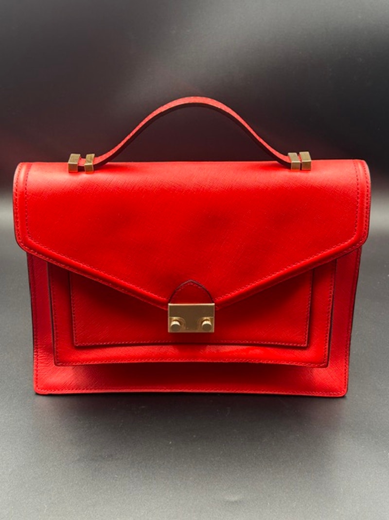 Loeffler Randall Rider Satchel Leather Top Handle Bag Red
